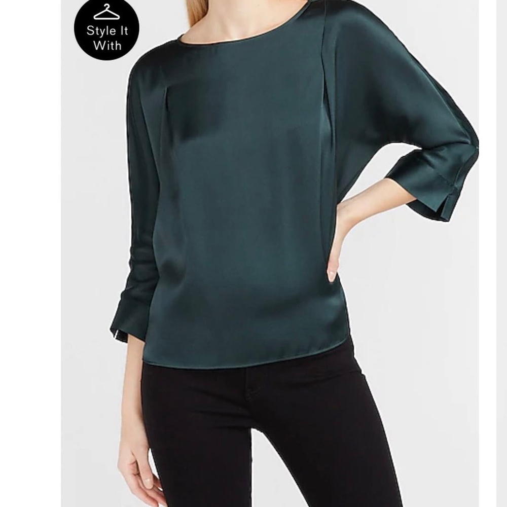 Express Satin Pleated Dolman Sleeve Top